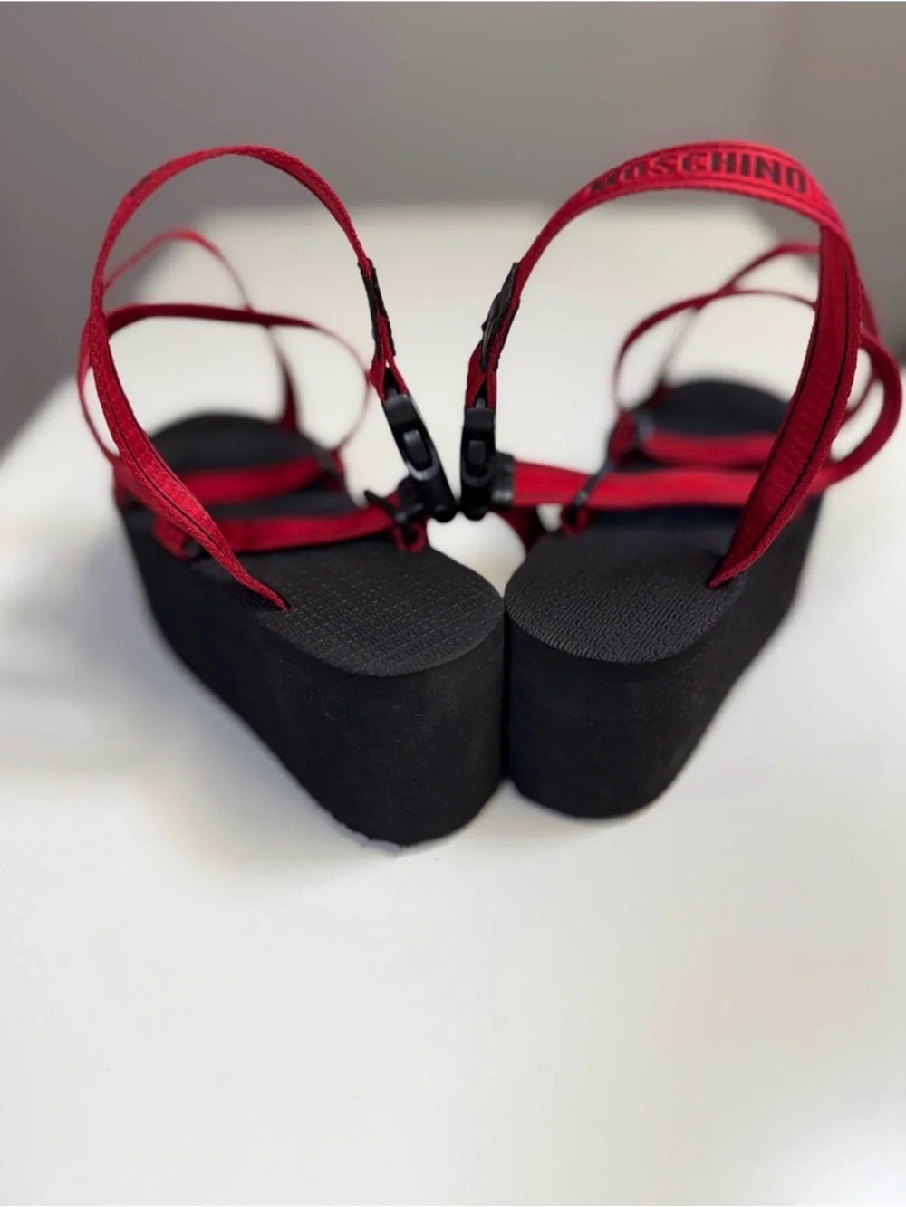 MOSCHINO| Authentic Black Sandals with Red Straps